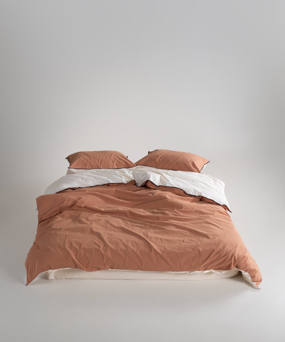 Essualte Stonewashed Reversible 100% Cotton Duvet Cover Set Cream/Commercer