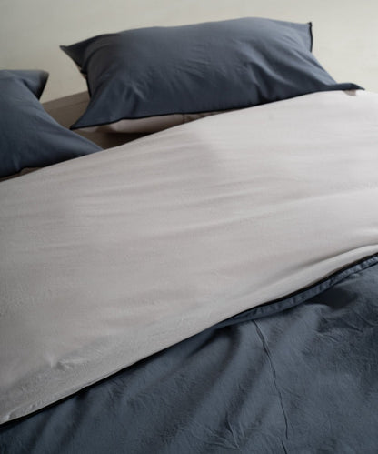 Essualte Stonewashed Reversible 100% Cotton Duvet Cover Set Opal Grey / Castle Rock
