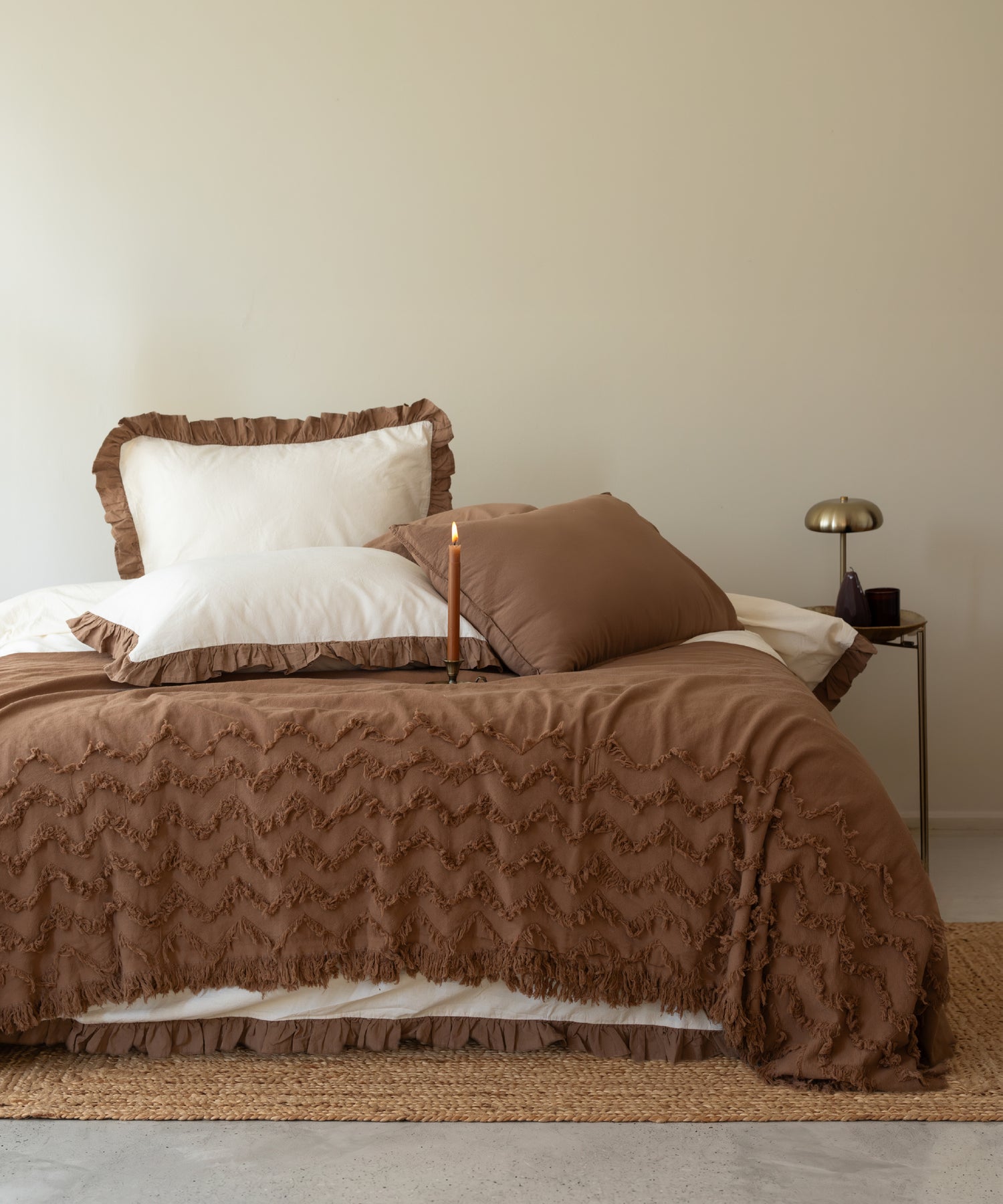 Odessia Wood Smoke Ruffled 100% Soft Cotton Duvet Cover Set - Stonewashed | Limasso