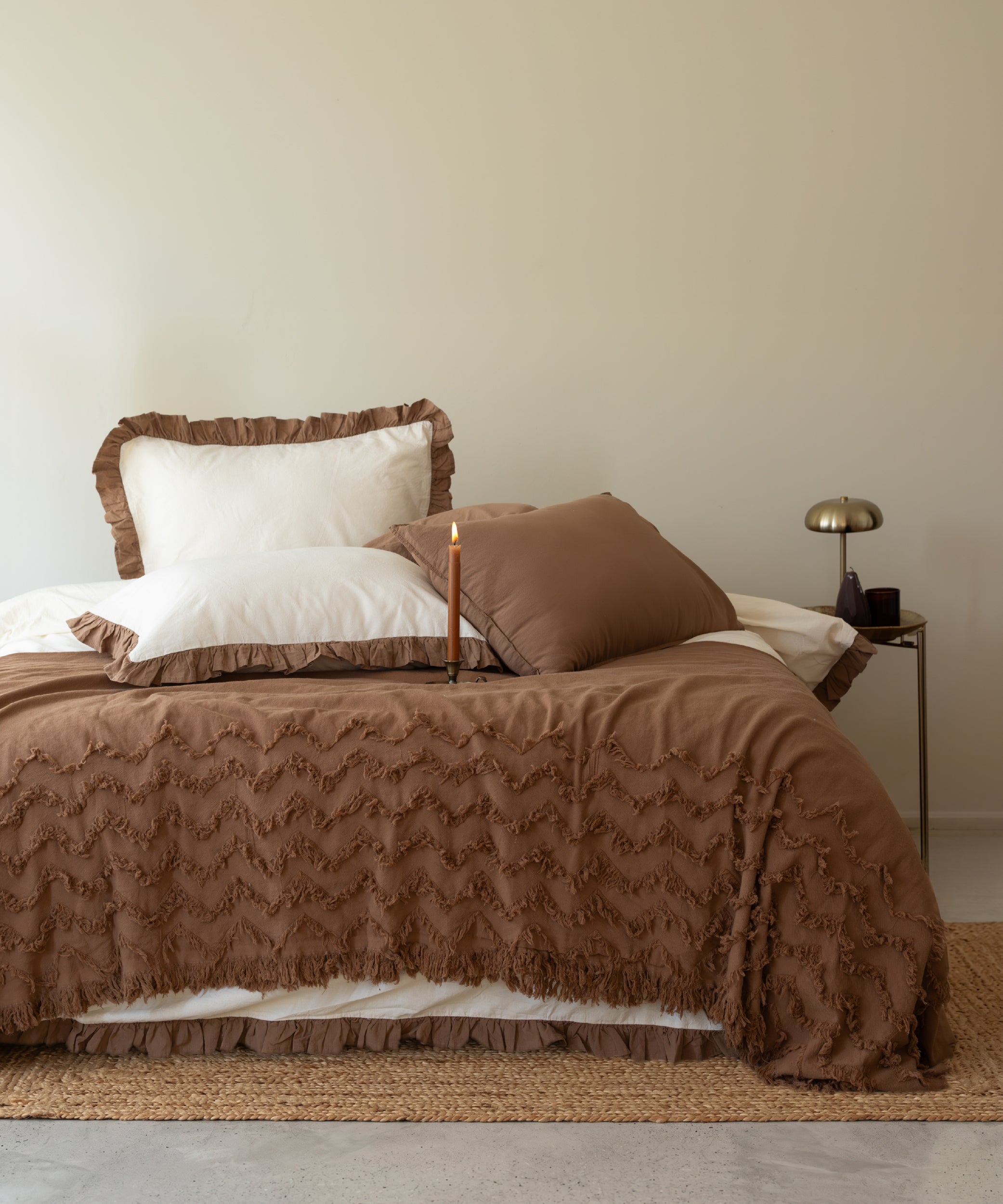 Odessia Wood Smoke Ruffled 100% Soft Cotton Duvet Cover Set - Stonewashed | Limasso
