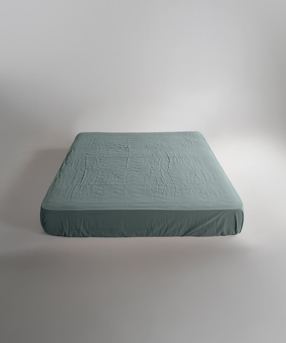 Stonewash 100% Soft Cotton Fitted Sheet Natural Green