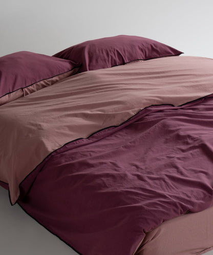 Essualte Stonewashed Reversible 100% Cotton Duvet Cover Set Old Rose / Roseberry