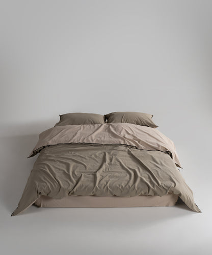 Essualte Stonewashed Reversible 100% Cotton Duvet Cover Set Cap Olive / Med Green