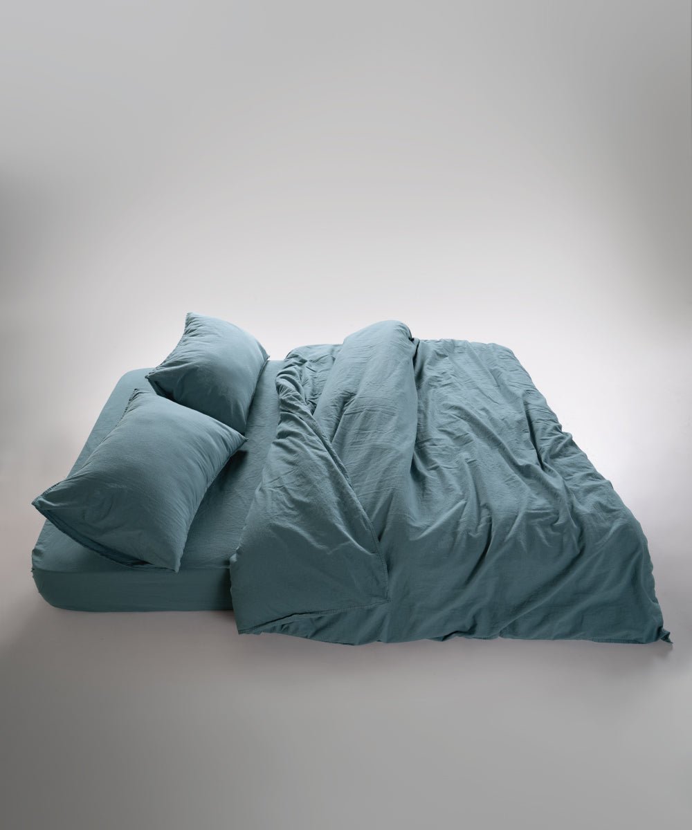 Stonewash 100% Soft Cotton Duvet Cover Set Med Blue