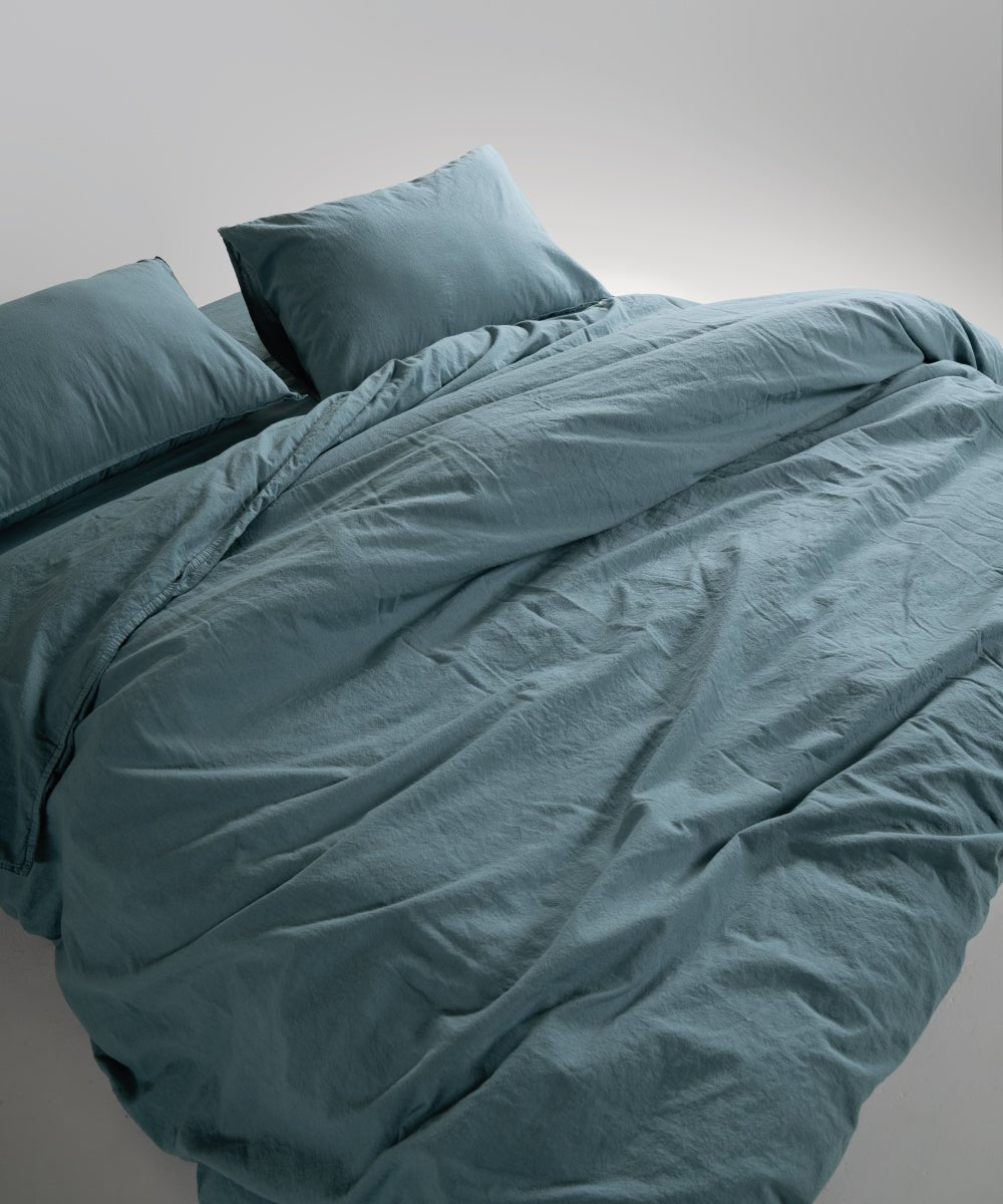 Stonewash 100% Soft Cotton Duvet Cover Set Med Blue