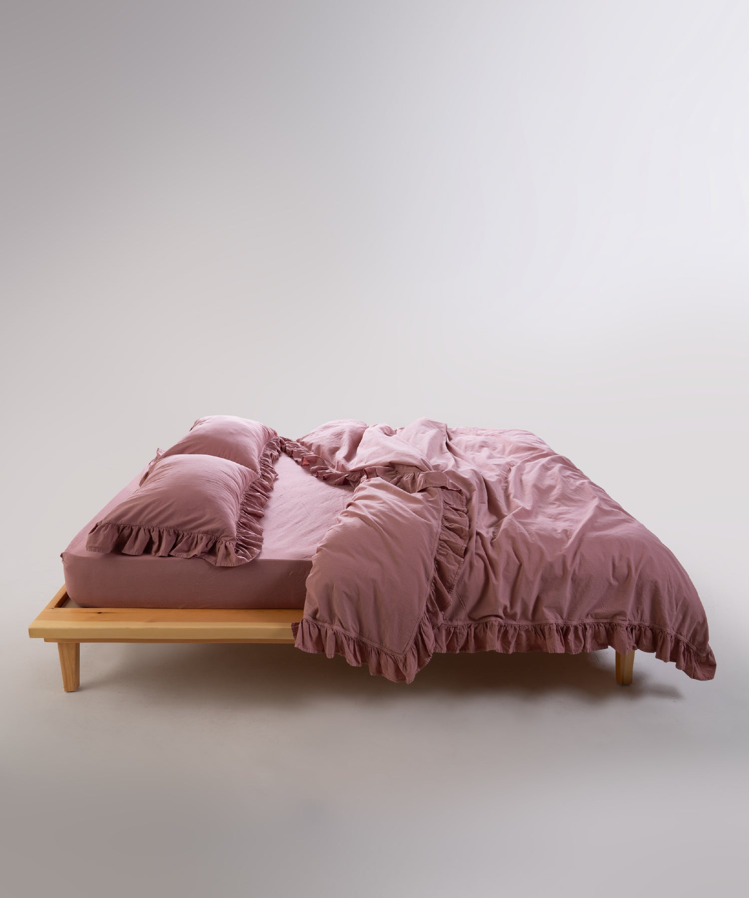 Stonewashed Exclusive 100% Soft Cotton Ruffled Duvet Cover Old Rose