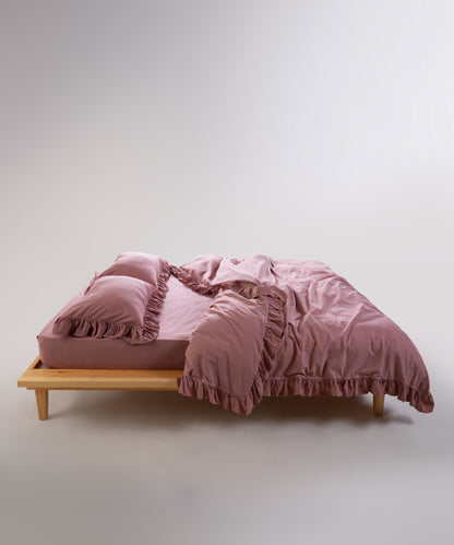 Stonewashed Exclusive 100% Soft Cotton Ruffled Duvet Cover Old Rose