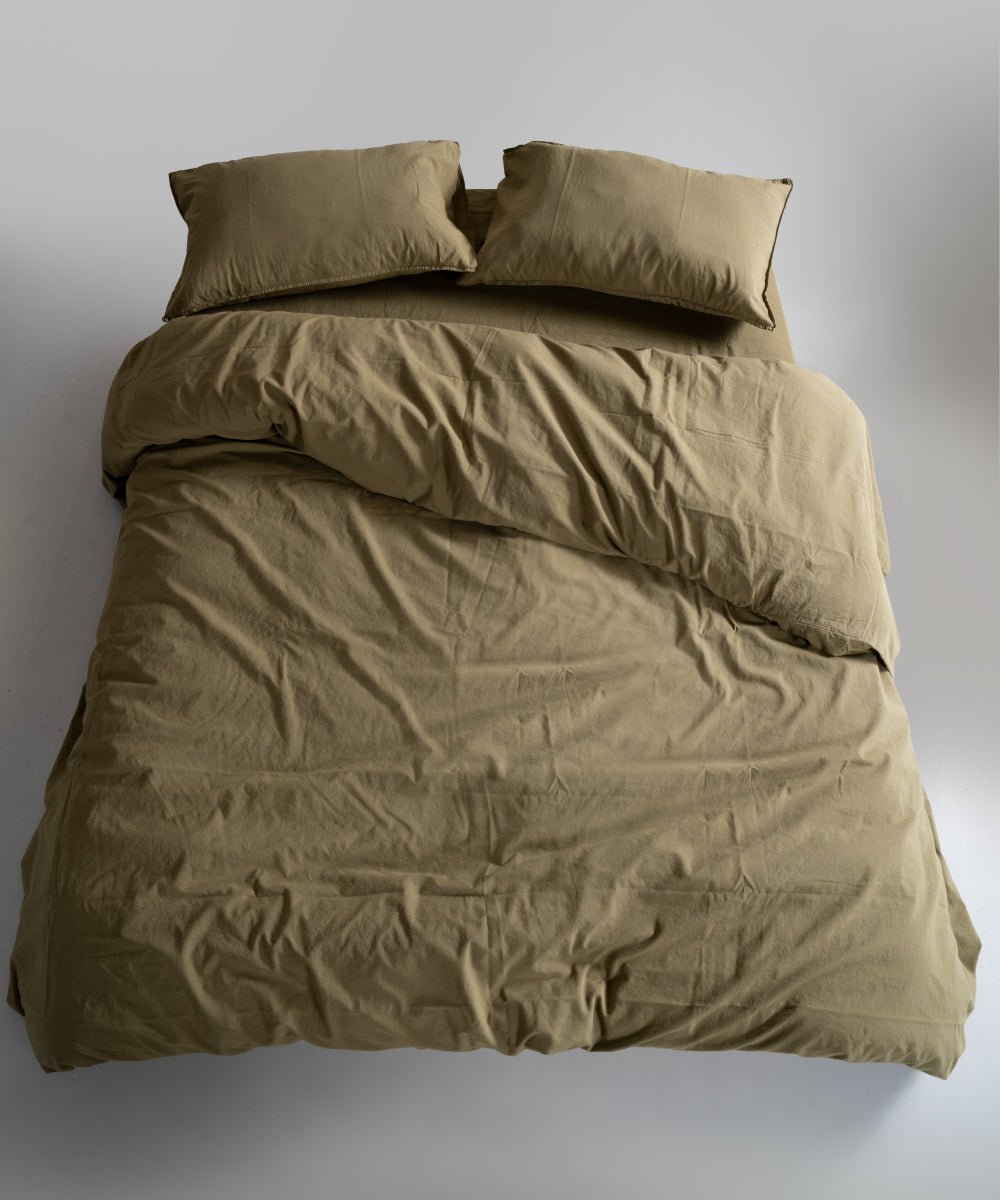 Stonewash 100% Soft Cotton Duvet Cover Set Olive