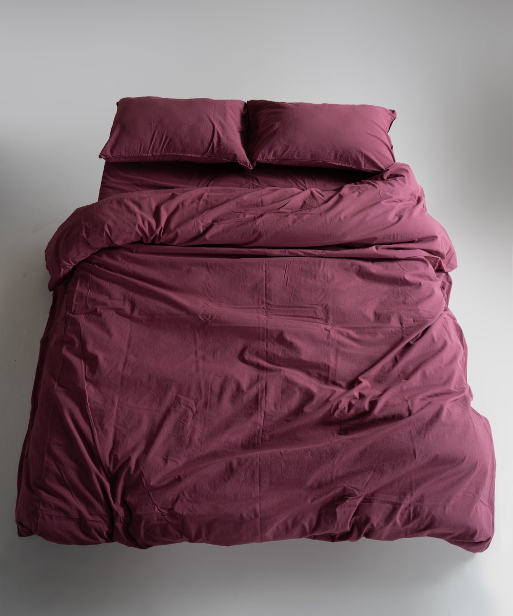 Stonewash 100% Soft Cotton Duvet Cover Set Raspberry