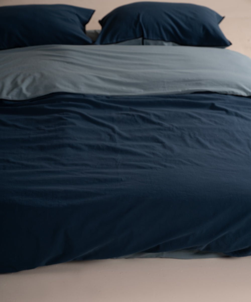 Essualte Stonewashed Reversible 100% Cotton Duvet Cover Set Dress Blue / Med Blue