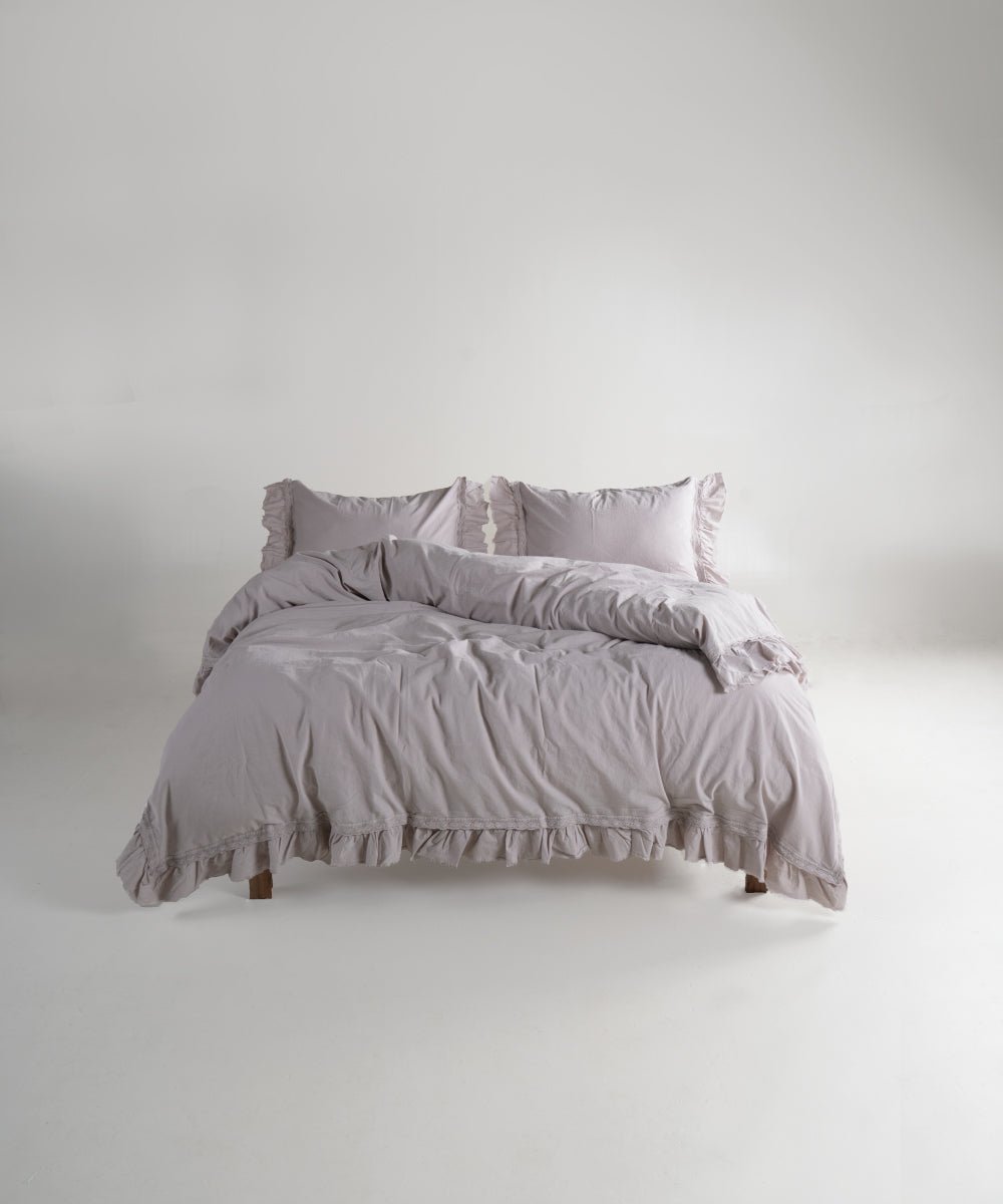Stonewash 100% Soft Cotton Duvet Cover Set Francesca Opal Grey