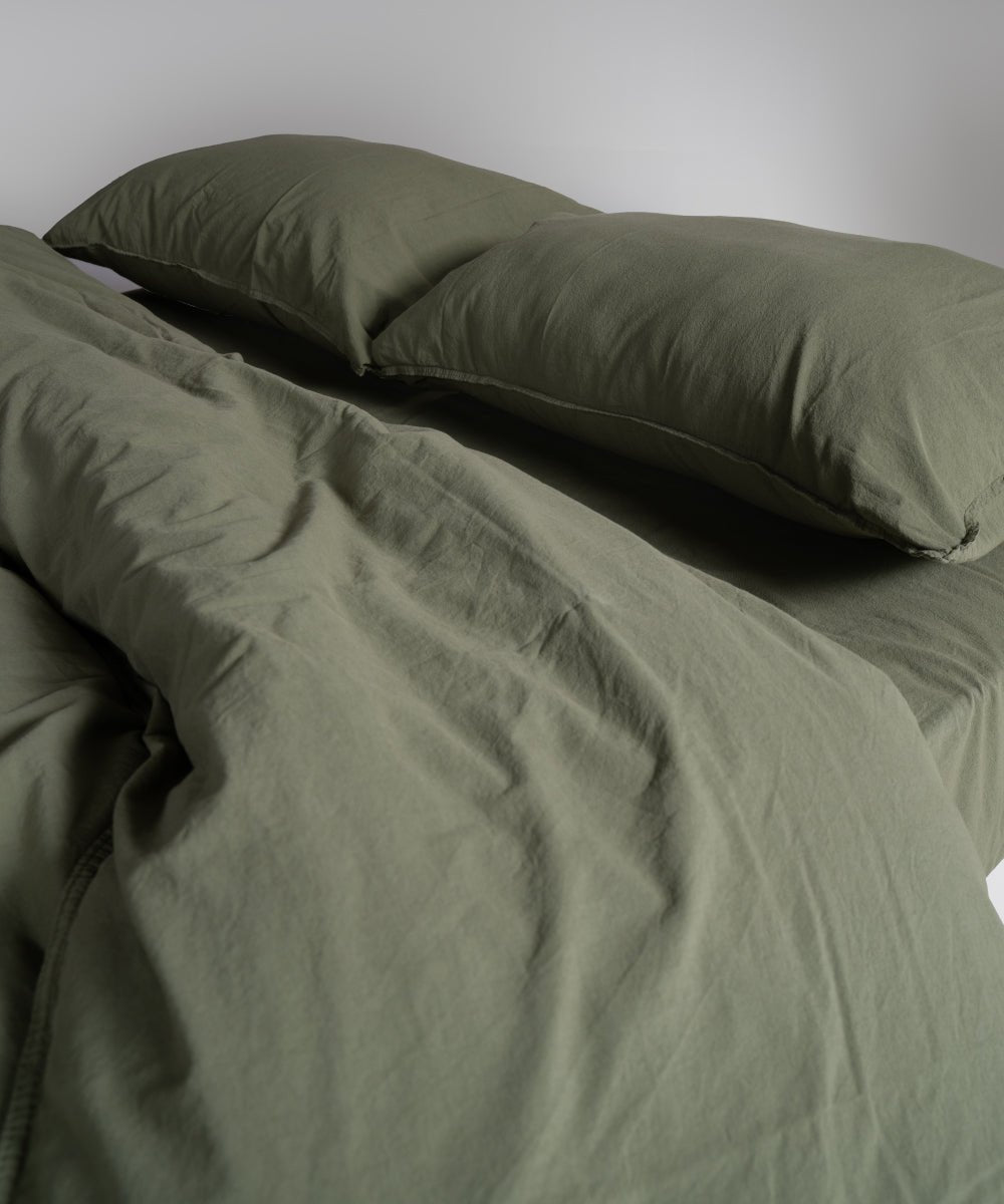 Stonewash 100% Soft Cotton Duvet Cover Set Capulete Olive