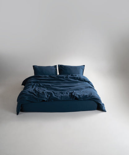Stonewash 100% Soft Cotton Fitted Sheet Set Dress Blue