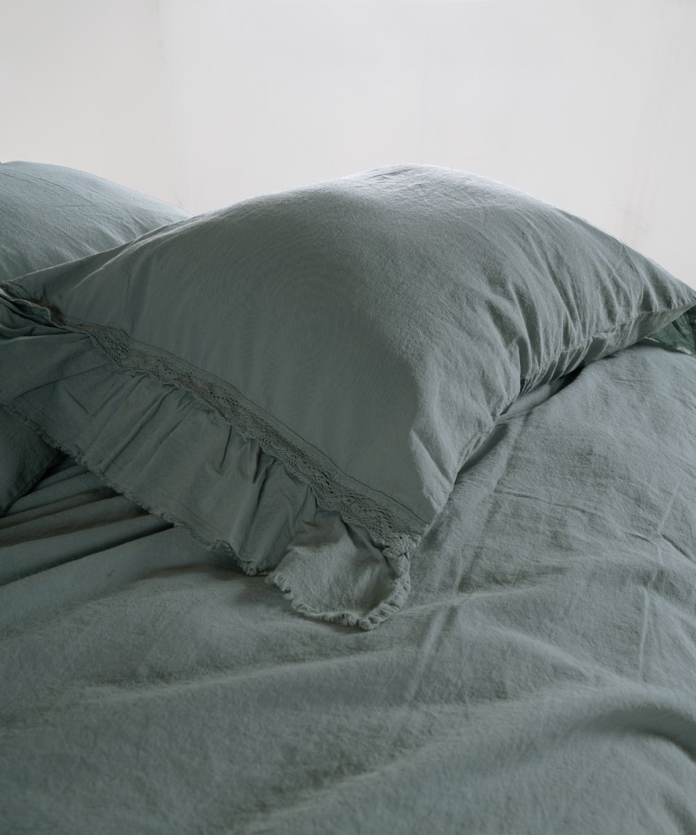 Stonewash 100% Soft Cotton Duvet Cover Set Francesca Natural Green