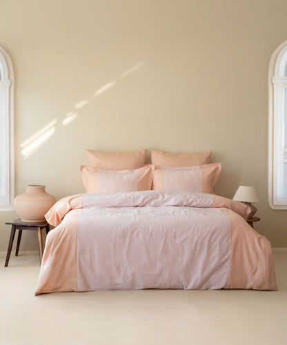 100% Cotton 210TC Sateen Duvet Cover Set Toast and Pristine in a sunlit Mediterranean-style bedroom – Limasso London