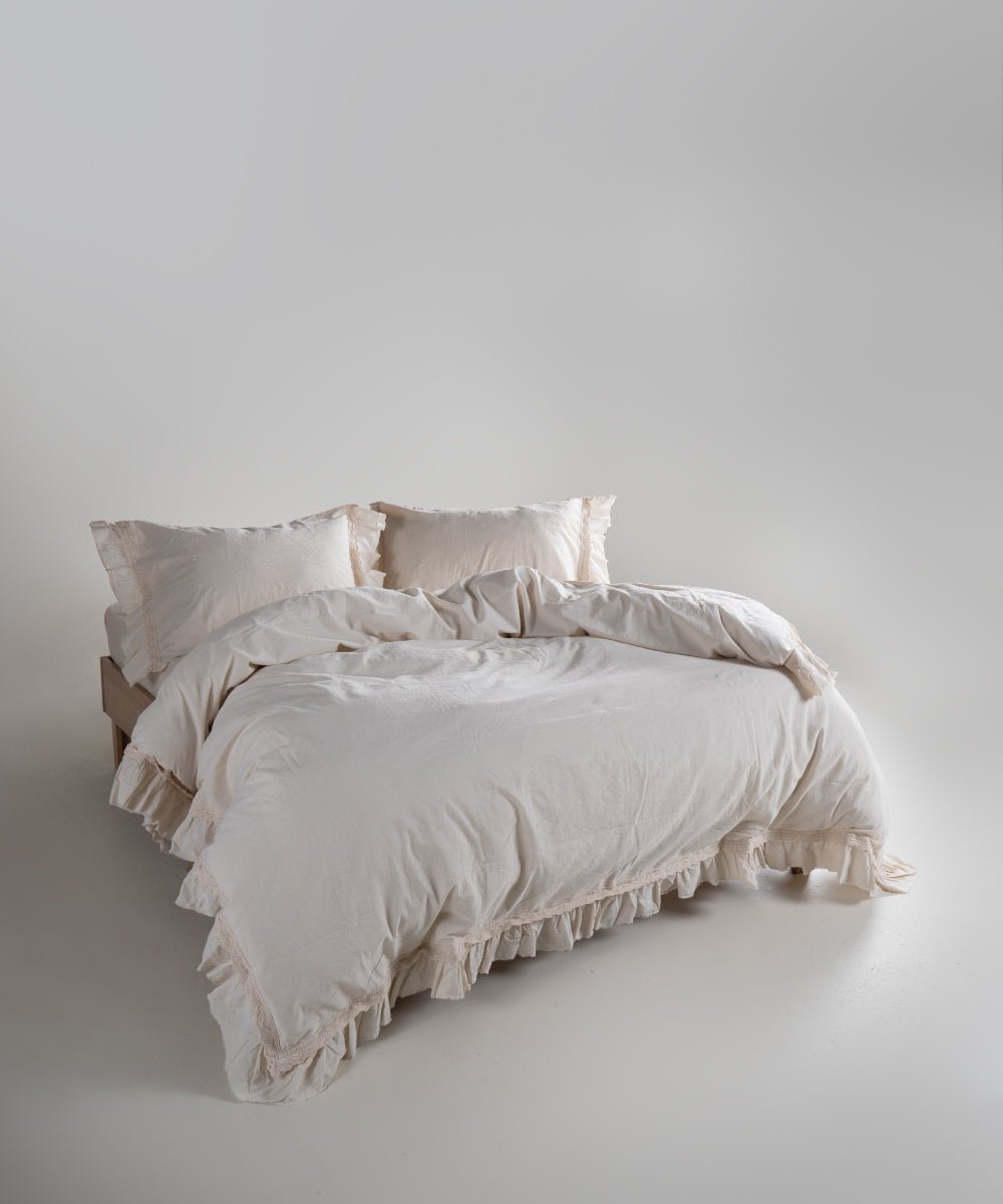 Stonewash 100% Soft Cotton Duvet Cover Set Francesca Cream