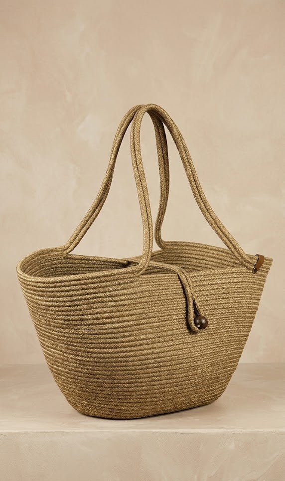 Boho Straw Style Button Closure Natural Shoulder Bag - Natural