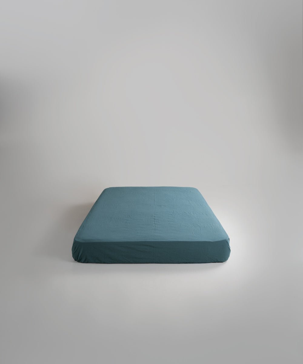 Stonewash 100% Soft Cotton Fitted Sheet Med Blue