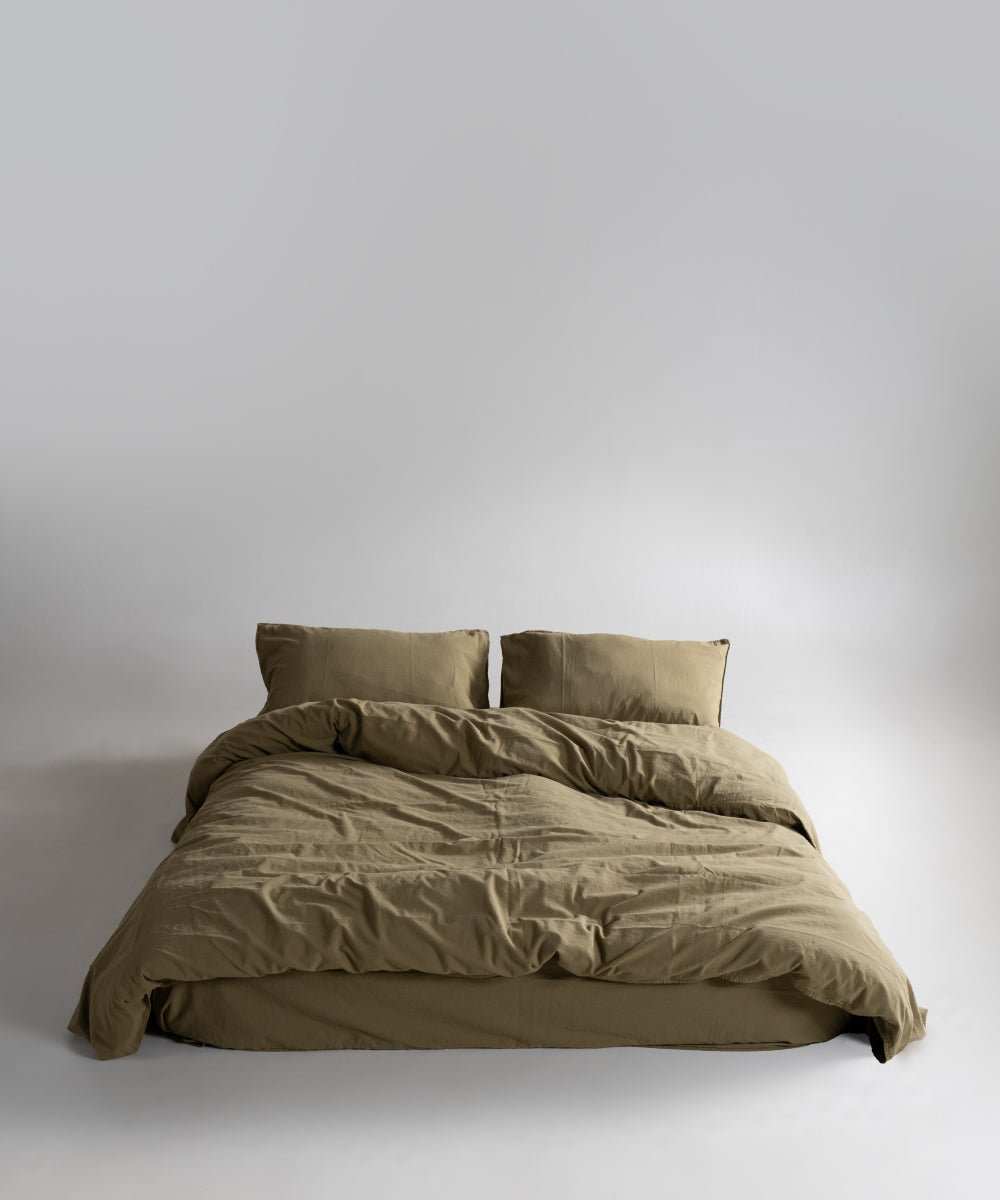 Stonewash 100% Soft Cotton Duvet Cover Set Olive