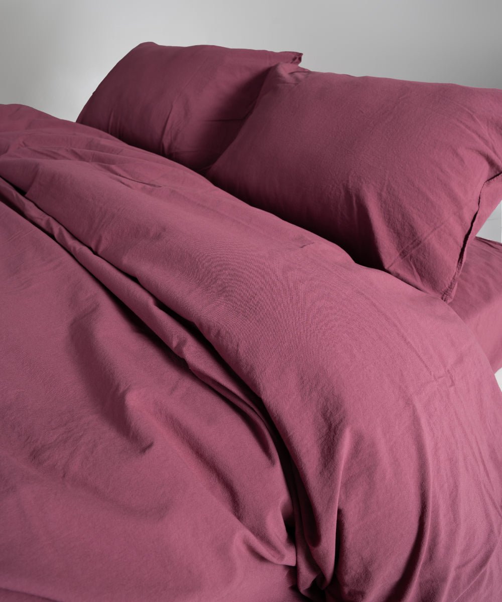 Stonewash 100% Soft Cotton Duvet Cover Set Raspberry