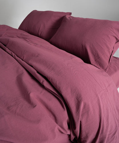 Stonewash 100% Soft Cotton Duvet Cover Set Raspberry