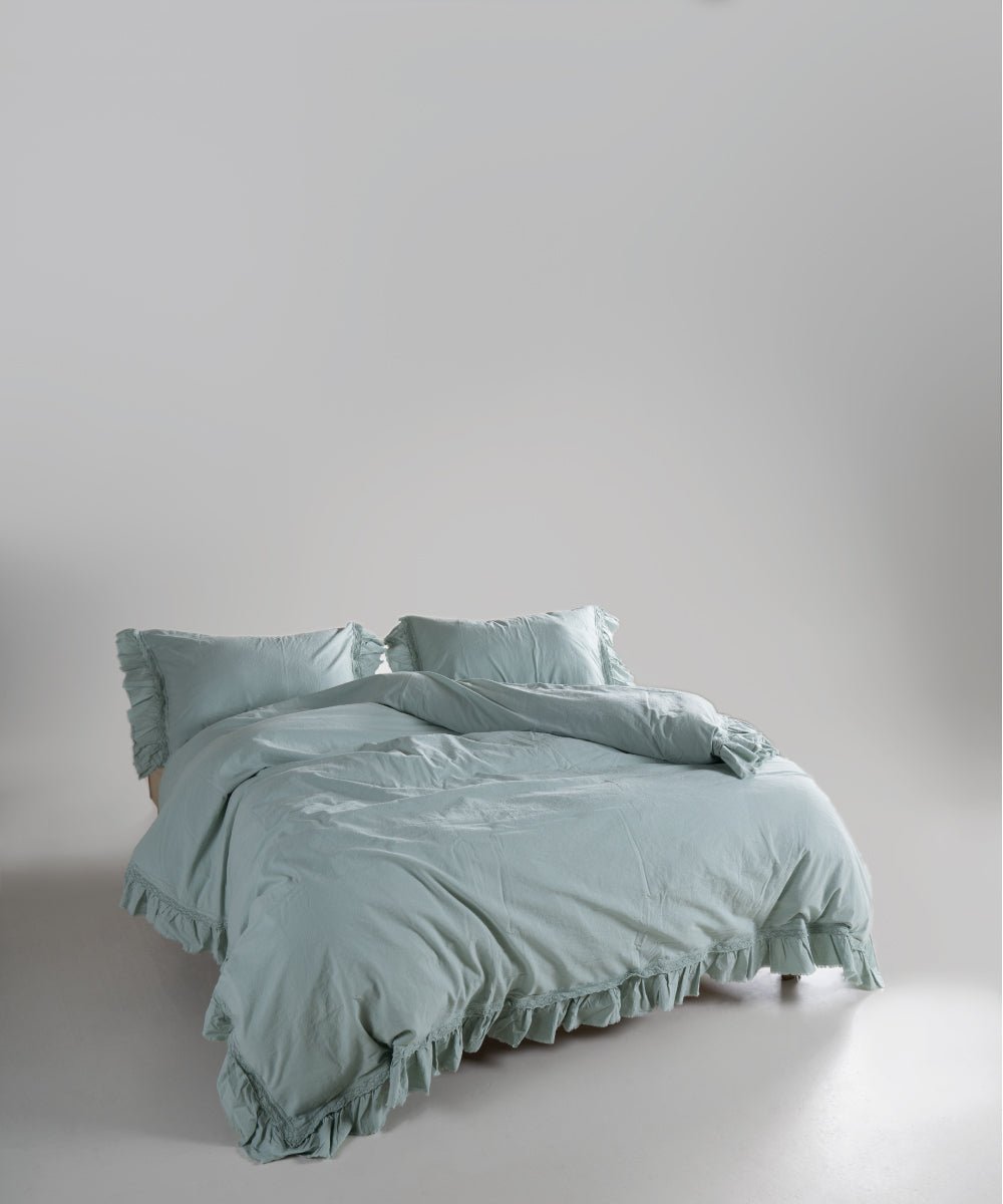 Stonewash 100% Soft Cotton Duvet Cover Set Francesca Mint