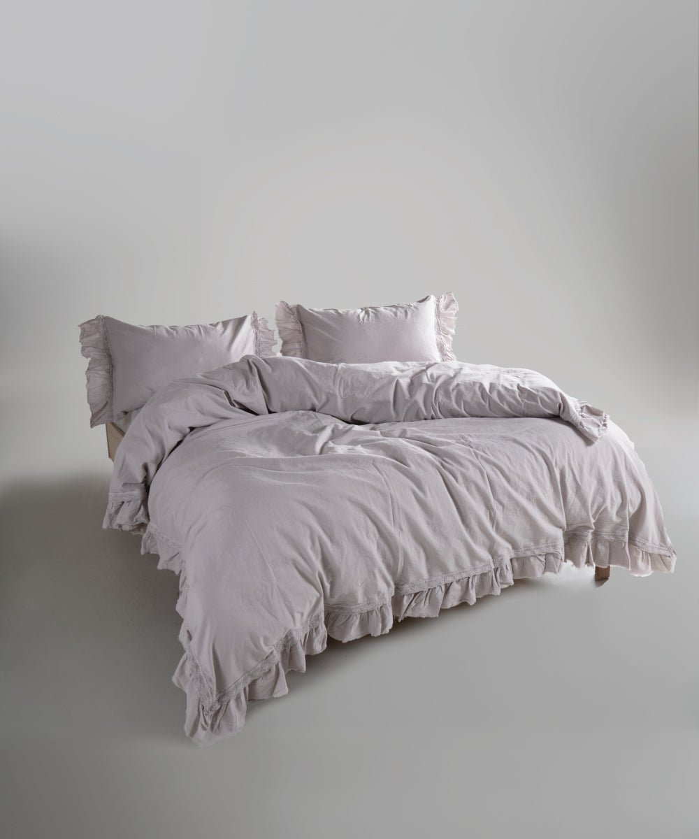 Stonewash 100% Soft Cotton Duvet Cover Set Francesca Opal Grey
