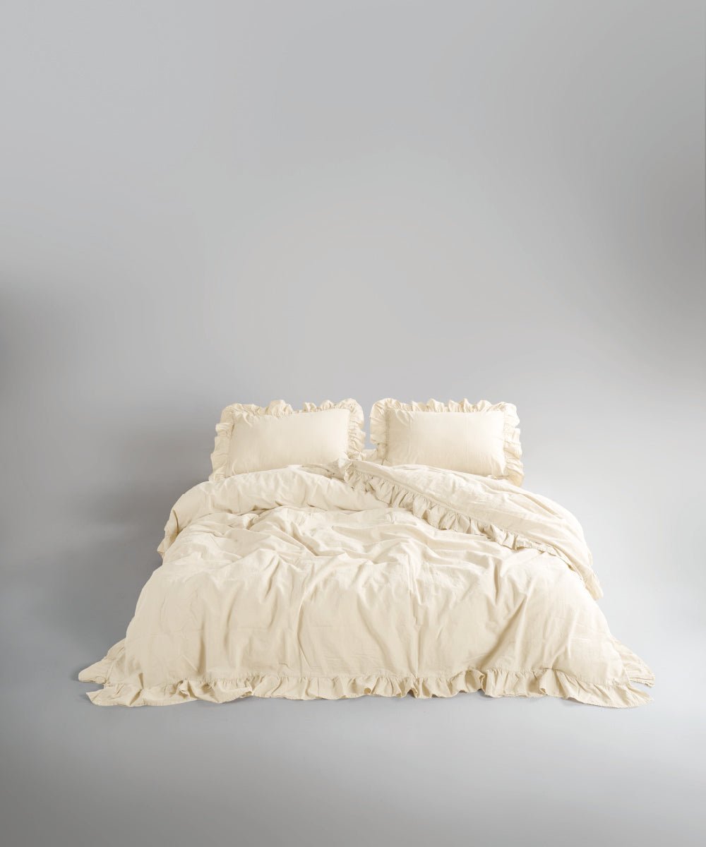Stonewash Exclusive 100% Soft Cotton Duvet Cover Set Med Cream