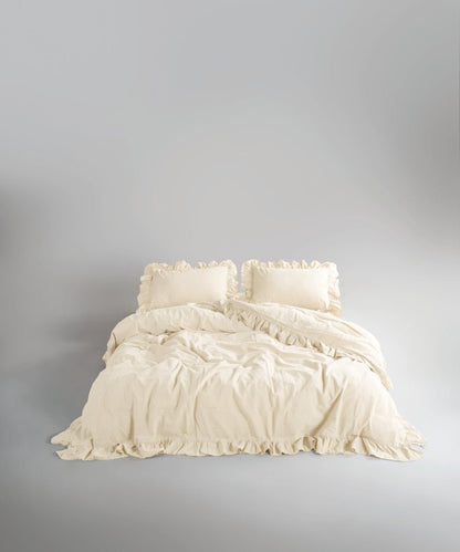 Stonewash Exclusive 100% Soft Cotton Duvet Cover Set Med Cream