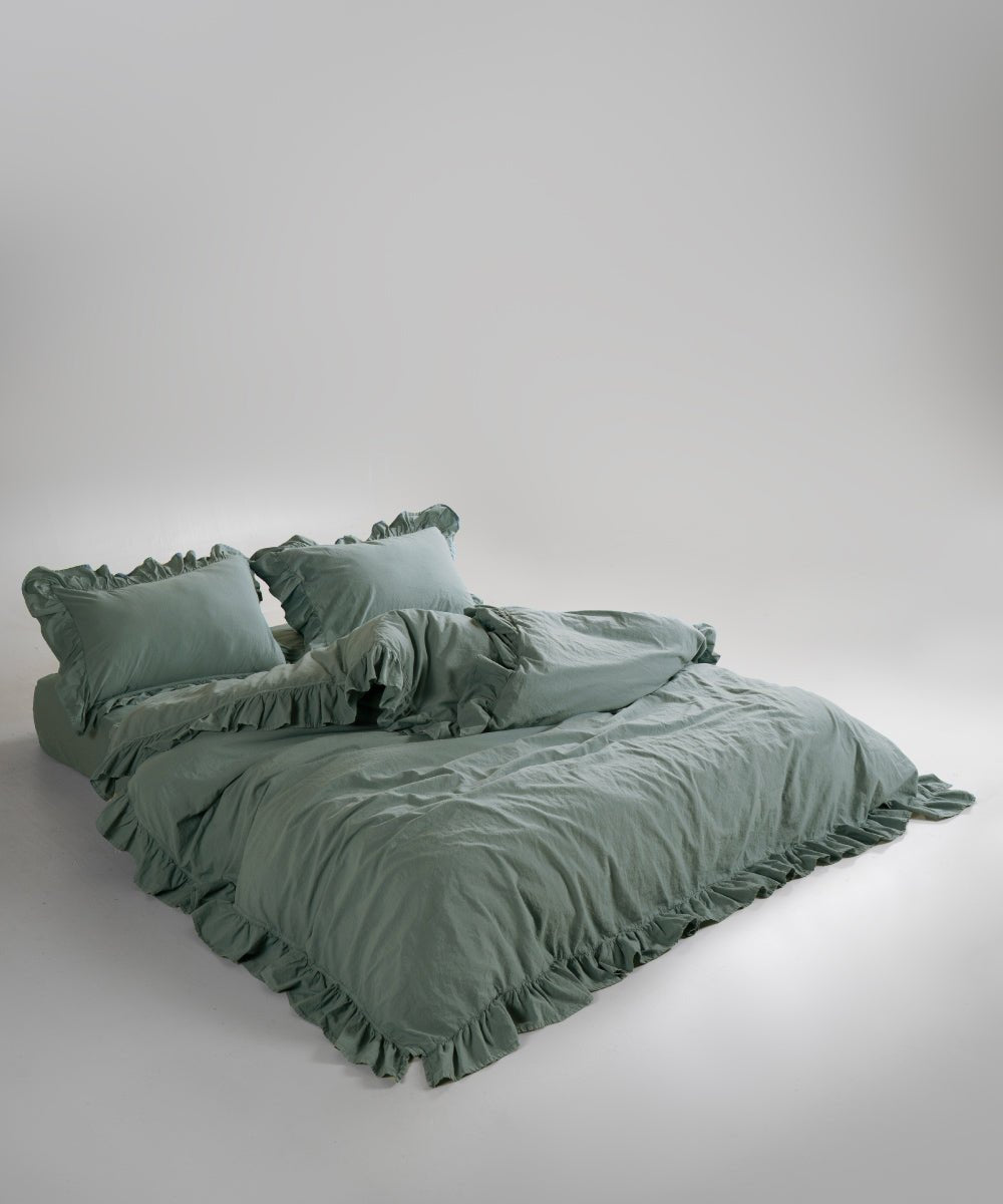 Stonewash Exclusive 100% Soft Cotton Duvet Cover Set Natural Green