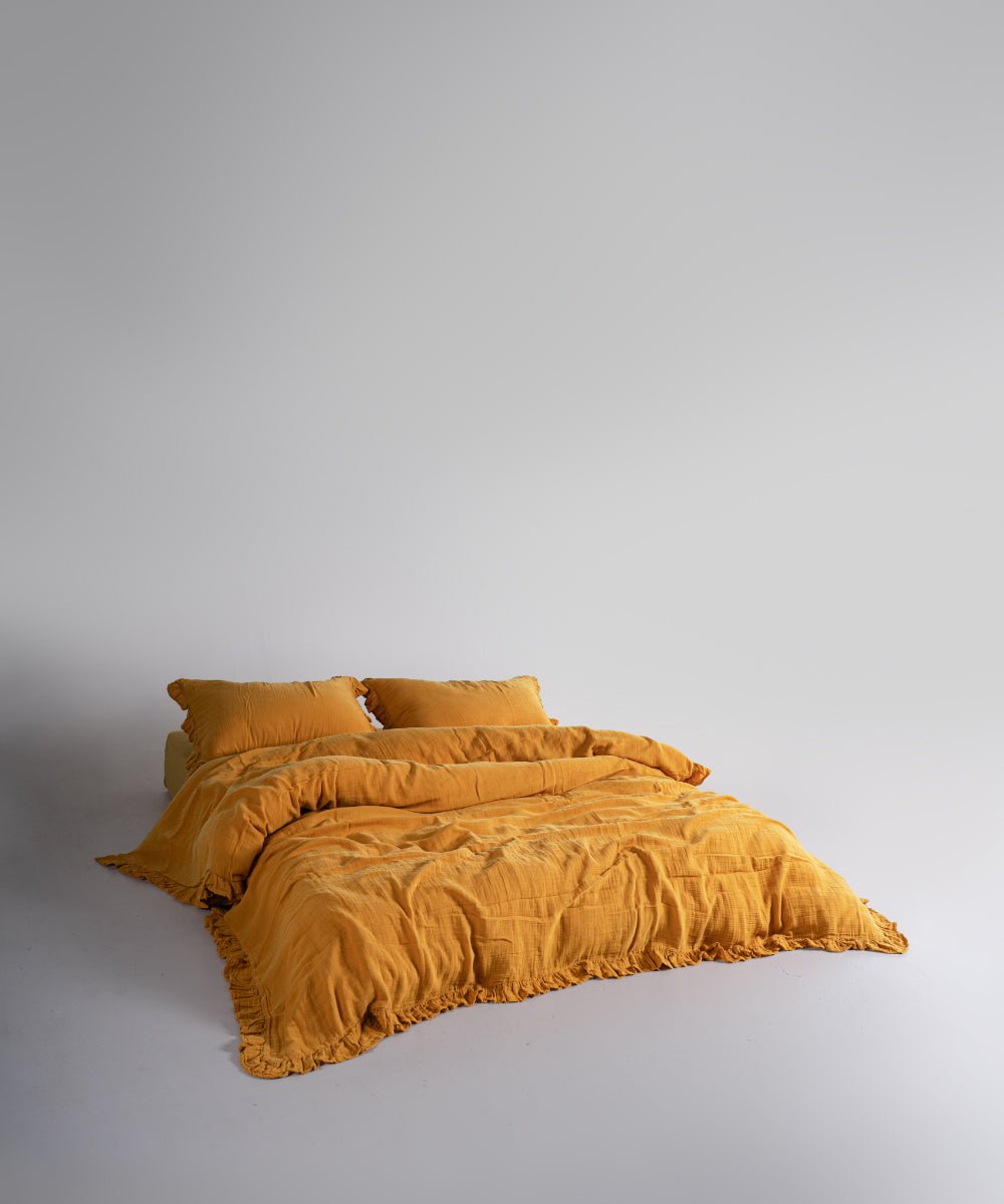 Esse Exclusive 100% Soft Cotton Gauze/Muslin Duvet Cover Set Mustard