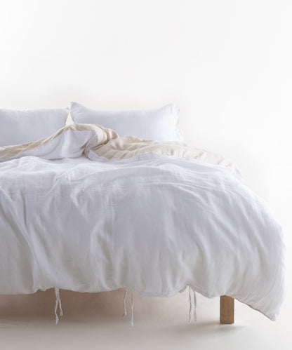 Esse 100% Natural Cotton Gauze-Muslin Duvet Cover Set Reversible Oxfordtan/Snow White