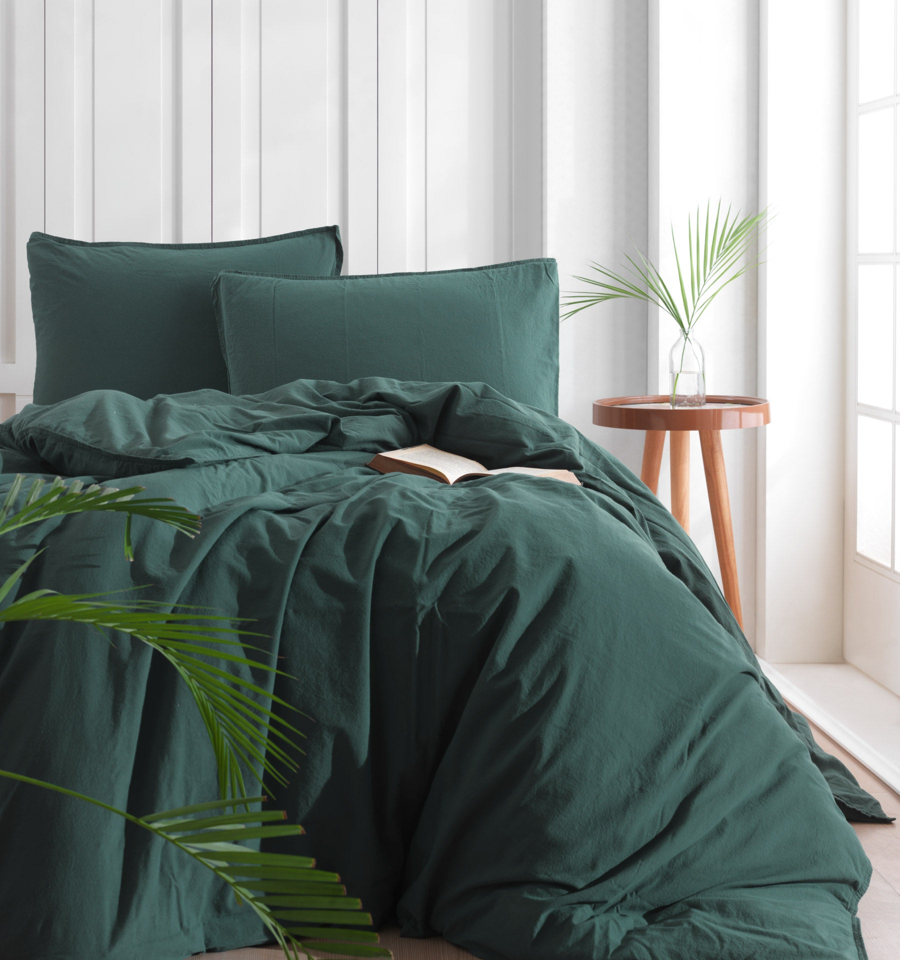 Ephasus Stonewashed 100% Cotton Pillowcases - Dark Green