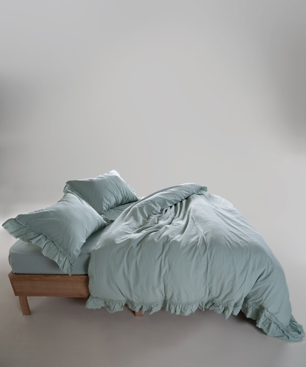 Stonewash 100% Soft Cotton Duvet Cover Set Francesca Mint