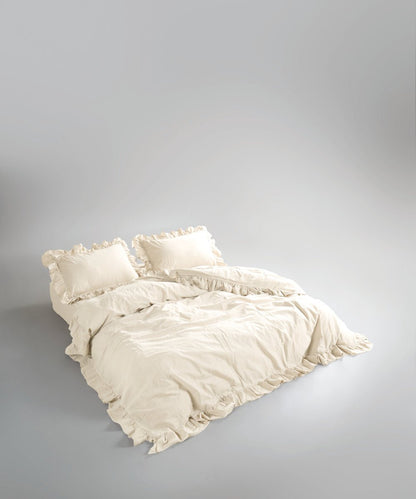 Stonewash Exclusive 100% Soft Cotton Duvet Cover Set Med Cream