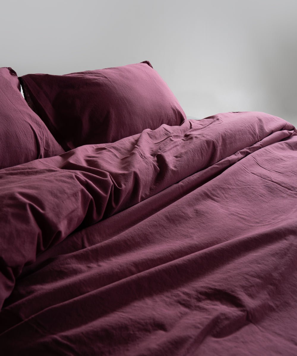 Stonewash 100% Soft Cotton Duvet Cover Set Raspberry