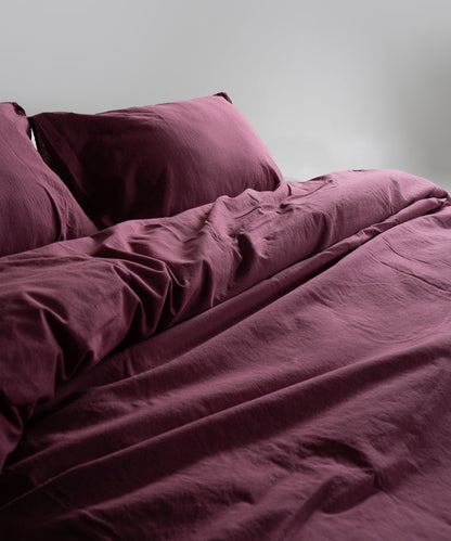 Stonewash 100% Soft Cotton Duvet Cover Set Raspberry