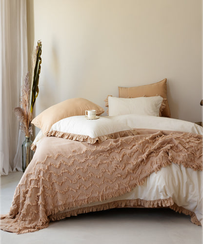 Odessia Beige Ruffled 100% Soft Cotton Duvet Cover Set - Stonewashed | Limasso