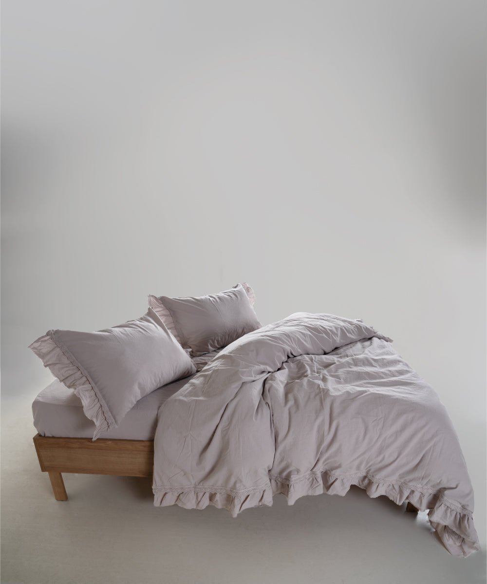 Stonewash 100% Soft Cotton Duvet Cover Set Francesca Opal Grey