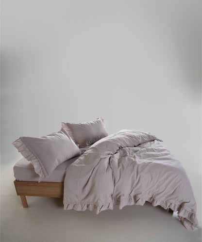 Stonewash 100% Soft Cotton Duvet Cover Set Francesca Opal Grey