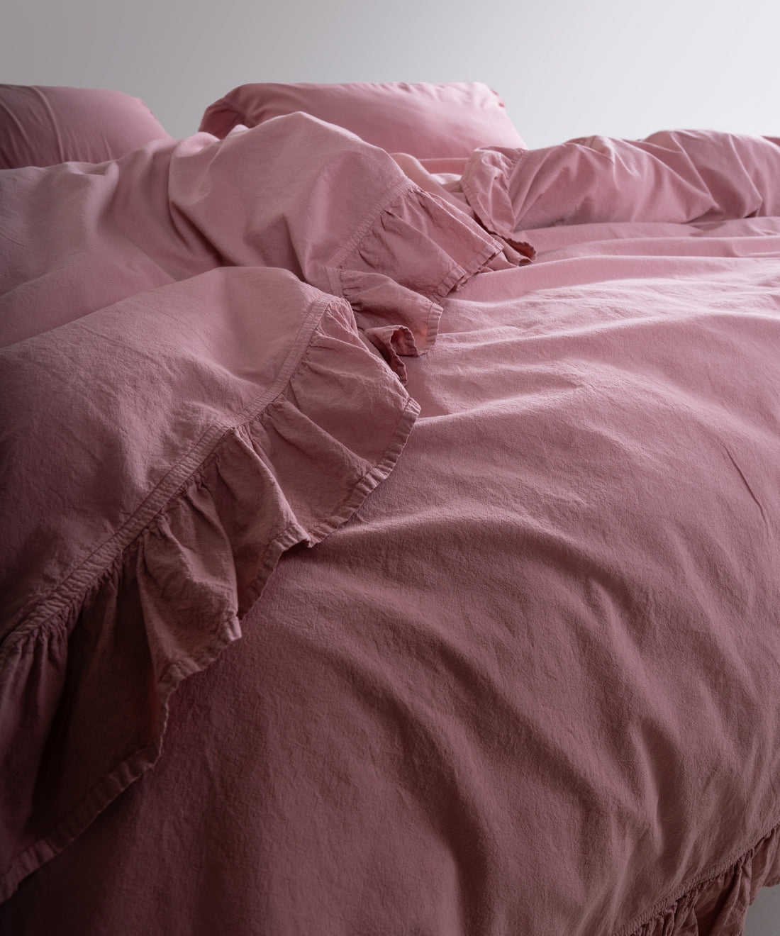Stonewashed Exclusive 100% Soft Cotton Ruffled Duvet Cover Old Rose