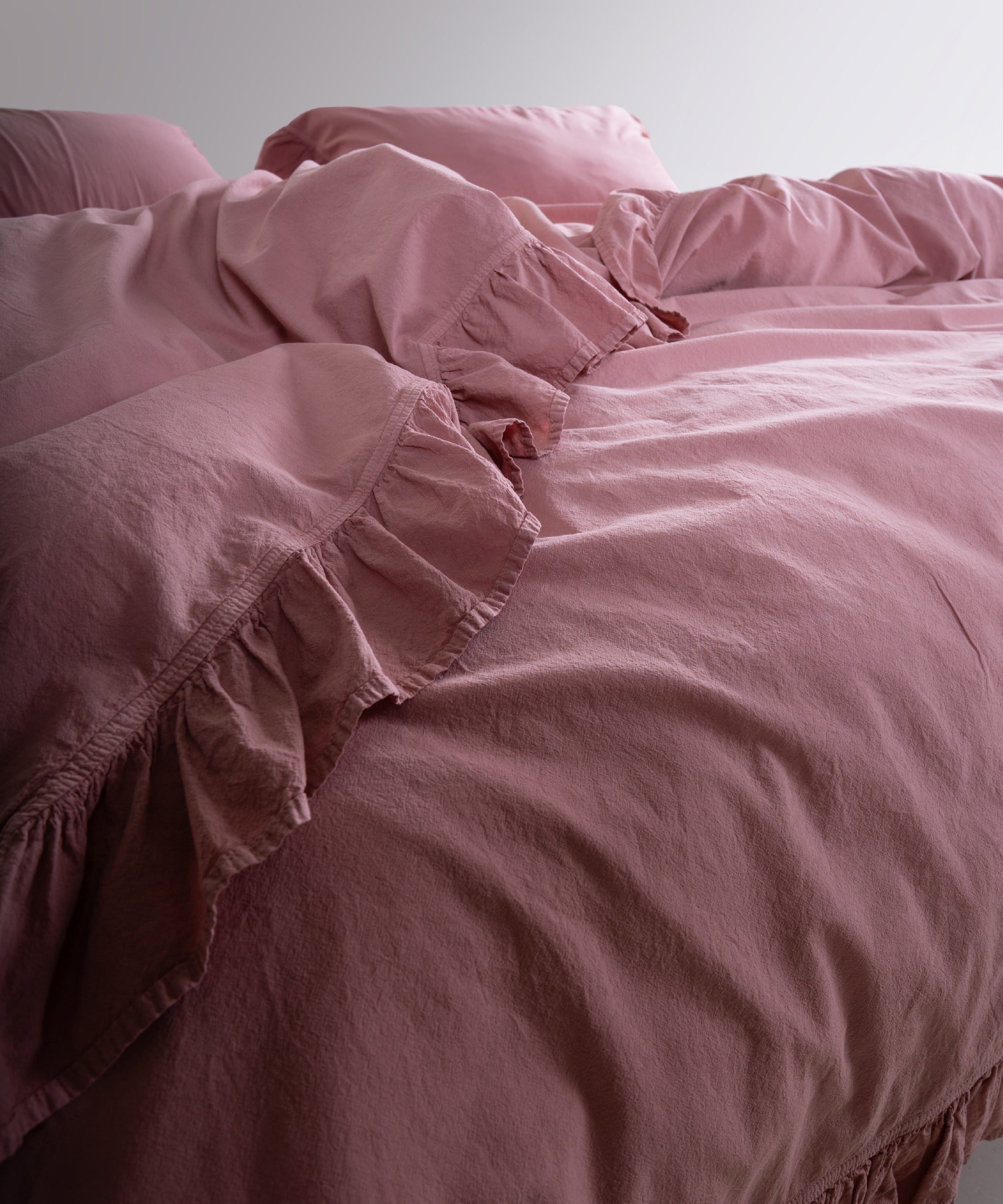 Stonewashed Exclusive 100% Soft Cotton Ruffled Duvet Cover Old Rose