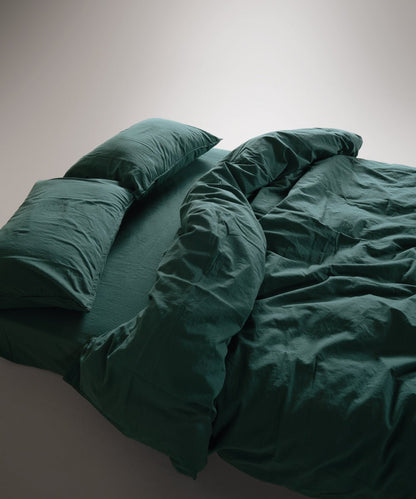 Stonewash 100% Soft Cotton Fitted Sheet Set Dark Green