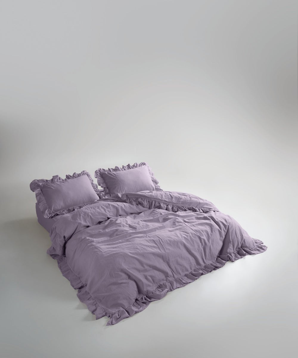 Stonewash Exclusive 100% Soft Cotton Duvet Cover Set Natural Violet