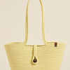 Boho Straw Style Button Closure Natural Shoulder Bag - Yellow