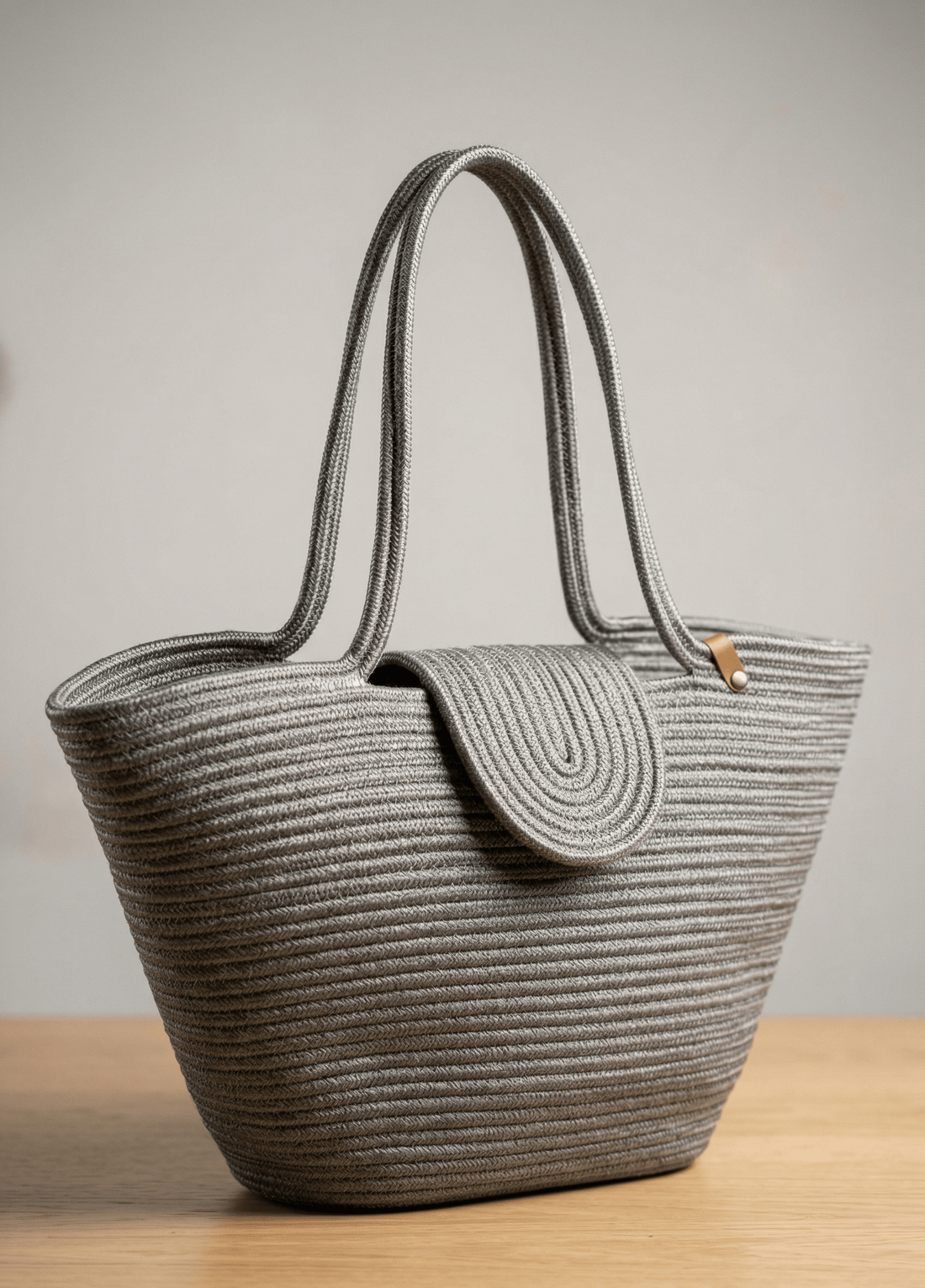 Boho Straw Style Magnetic Closure Natural Shoulder Bag - Opal Grey