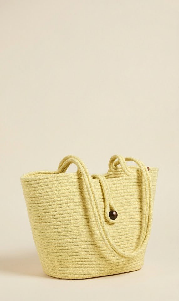 Boho Straw Style Button Closure Natural Shoulder Bag - Yellow