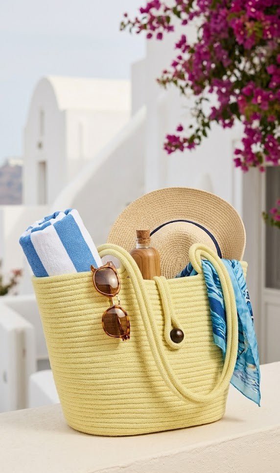 Boho Straw Style Button Closure Natural Shoulder Bag - Yellow