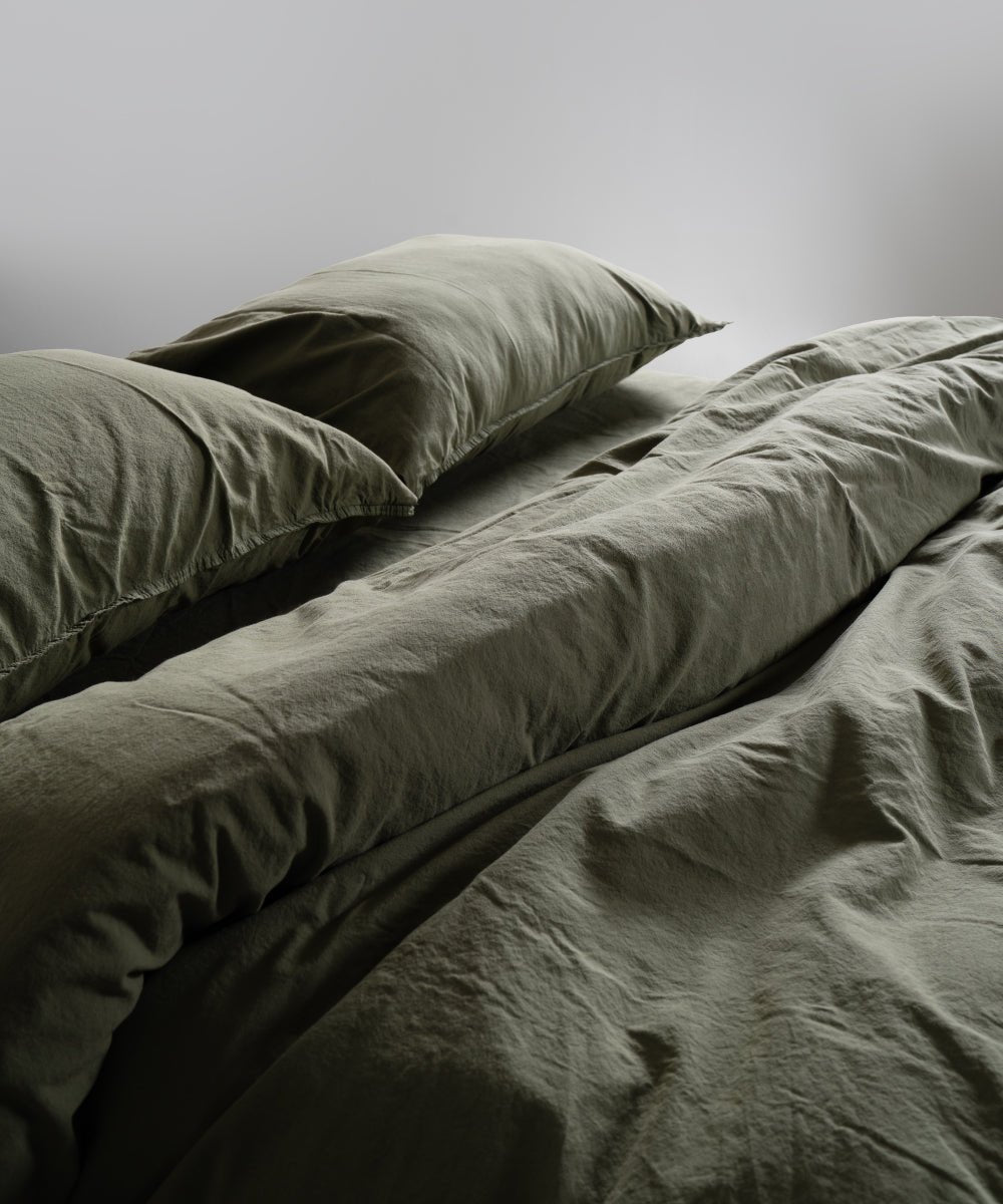 Stonewash 100% Soft Cotton Duvet Cover Set Capulete Olive