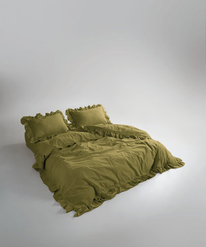 Stonewash Exclusive 100% Soft Cotton Duvet Cover Set Olive